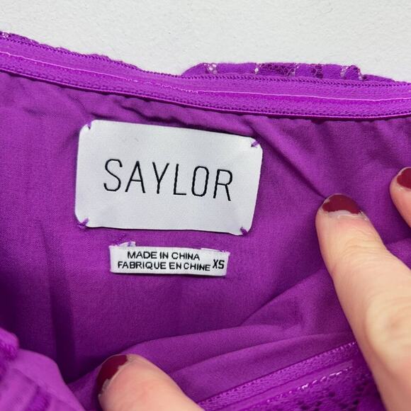 NEW SAYLOR Purple Cropped Lace Long Sleeve Corset Blouse Crop Top XS Feminine - Picture 7 of 9